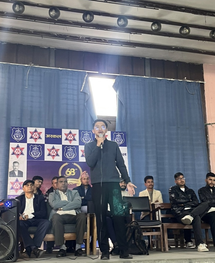 Oshan Shrestha delivering a speech